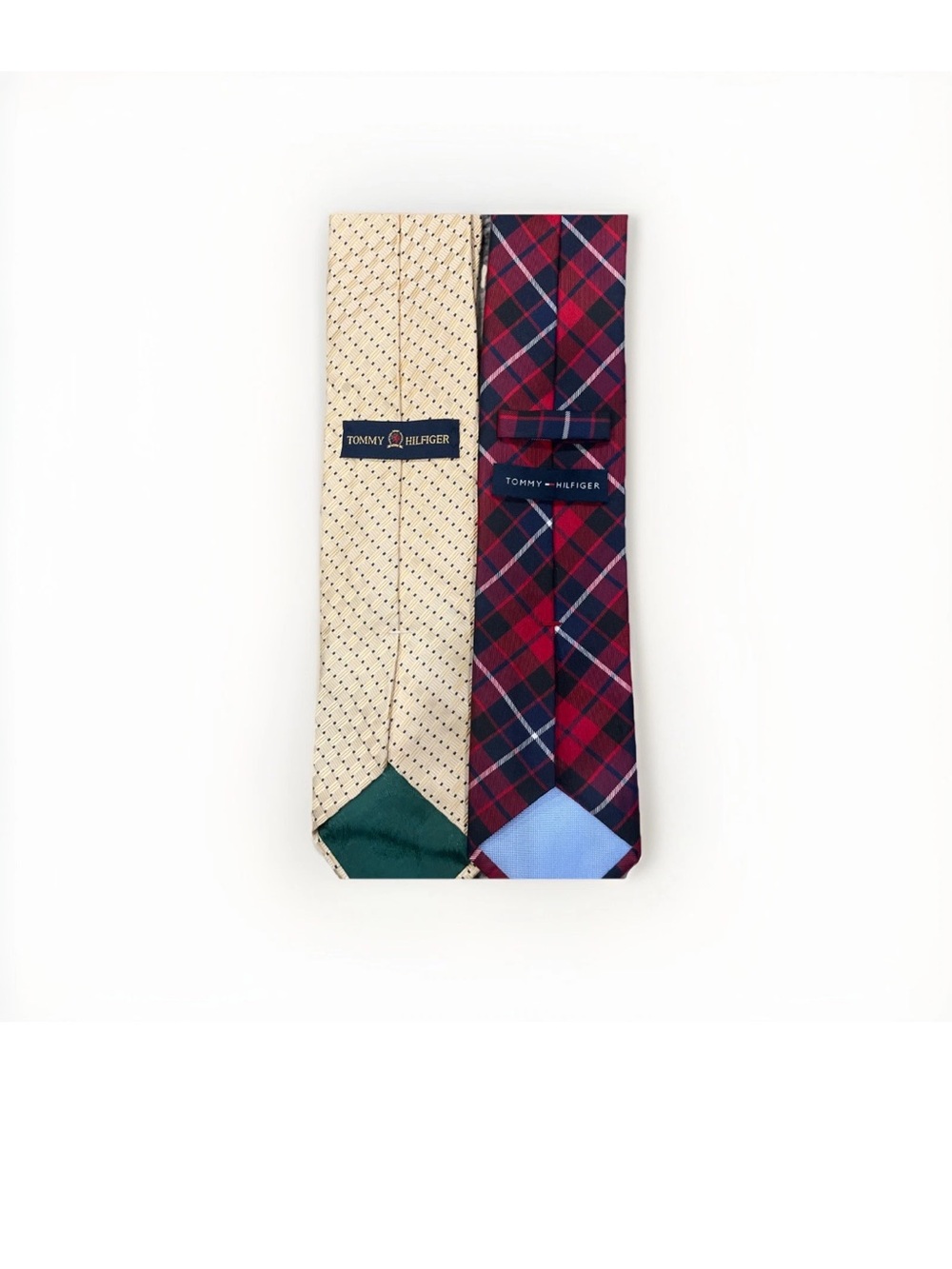 Tommy Hilfiger Beige Dot & Red Navy Plaid Men's Tie Duo